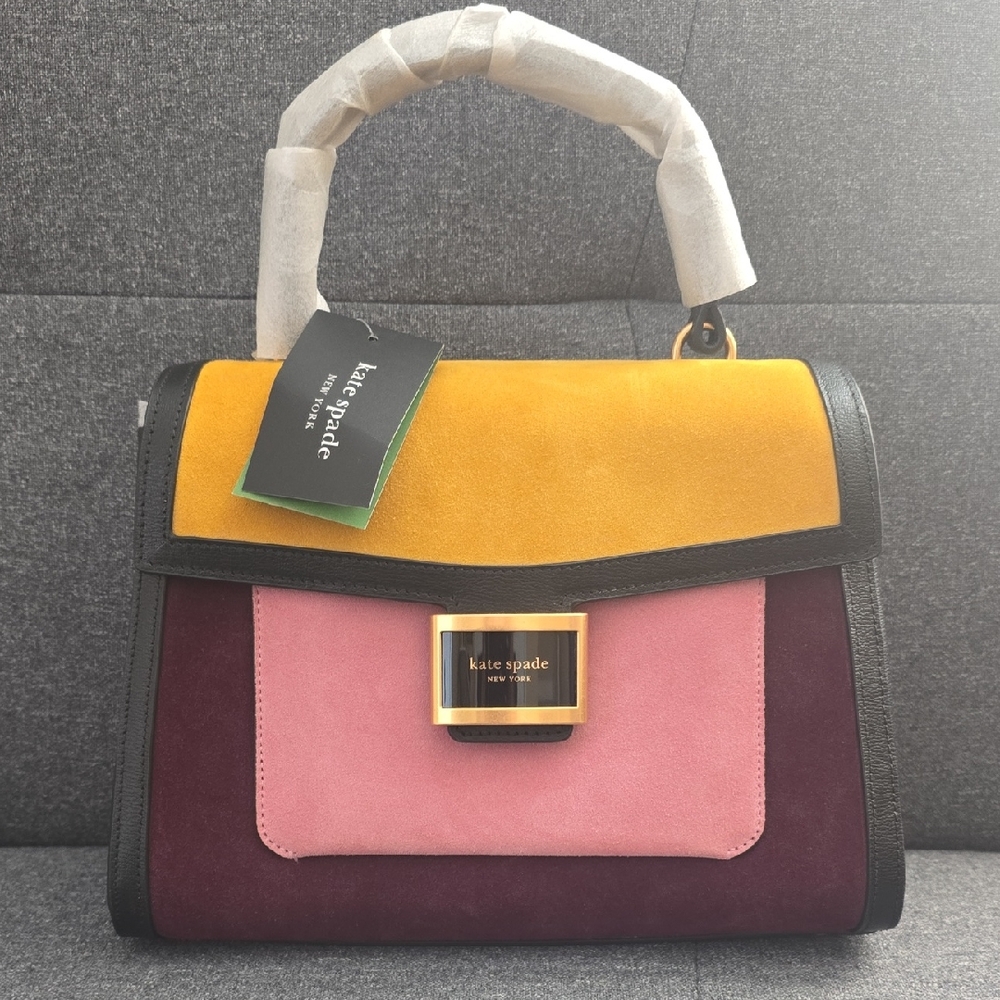 Kate Spade "Katy" Colorblock Suede & Black Leather Satchel